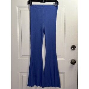 AERIE Ribbed Kick It Super Flare Pants Small Dusty Blue High Rise Boho